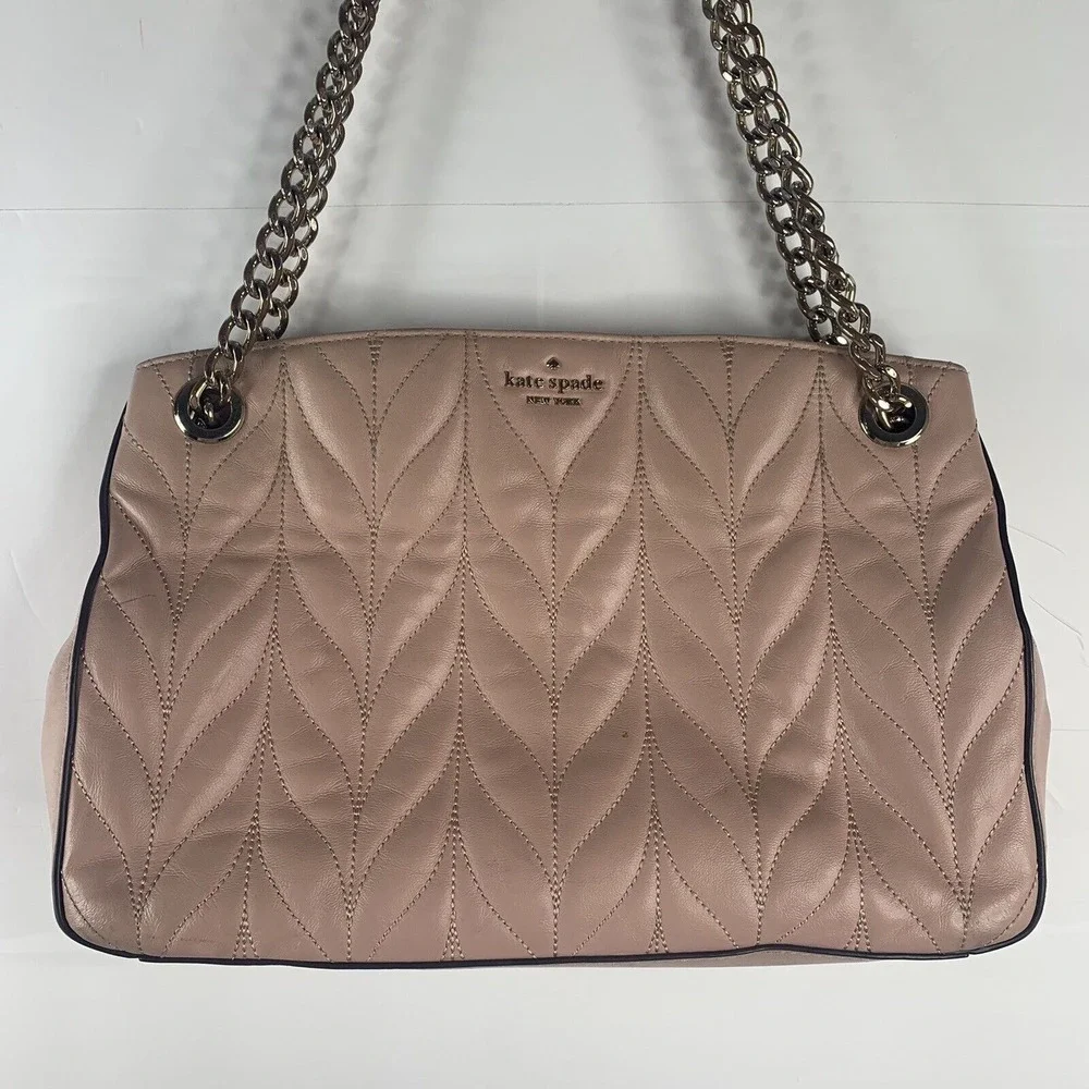 Kate Spade Large Shoulder Bag Briar Lane Quilted Emelyn Pink Leather Gold Chain